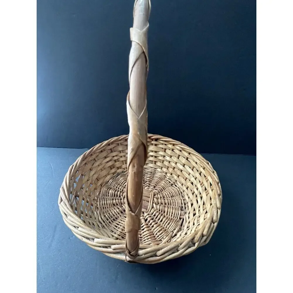 Vintage Garden Trug Handle Basket Rustic Twig Wood Farmhouse Gathering Cottage